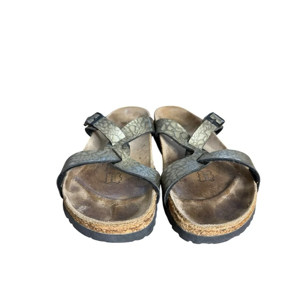 Birkenstock Birki's Sylt Birko Size 7 Gold Sandals Snake Crocodile Reptile EU 38
